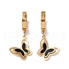 Black Resin Butterfly Dangle Hoop Earrings EJEW-A082-02G-1