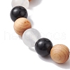 Natural Wood & Selenite & Eyeless Obsidian Beaded Stretch Bracelets BJEW-JB10115-02-3