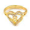 Heart with Letter Rack Plating Brass Micro Pave Clear Cubic Zirconia Adjustable Rings for Women RJEW-I105-01G-H-2