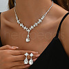 Teardrop & Rhombus Brass Rhinestone Pendant Necklaces & Stud Dangle Earrings Sets FS-WG09414-03-2
