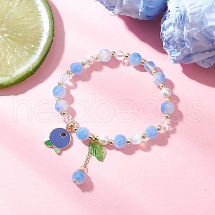 Synthetic Moonstone & Glass Round Beaded Stretch Bracelets BJEW-JB11858-02-1