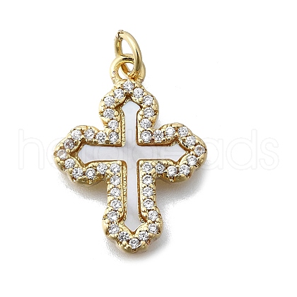 Brass Micro Pave Clear Cubic Zirconia Pendants KK-V010-10G-01-1