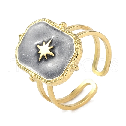 Ion Plating(IP) 304 Stainless Steel Enamel Rectangle with Star Cuff Finger Rings RJEW-L107-063G-02-1