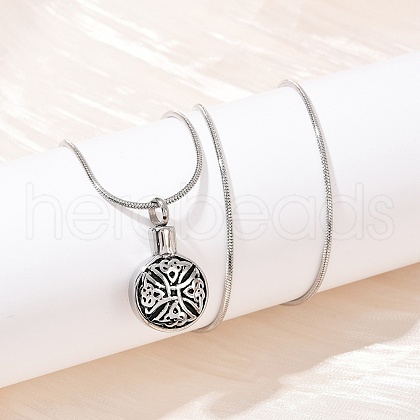 304 Stainless Steel Black Enamel Flat Round Pendant Pet Urn Ashes Necklaces NJEW-S455-09P-1