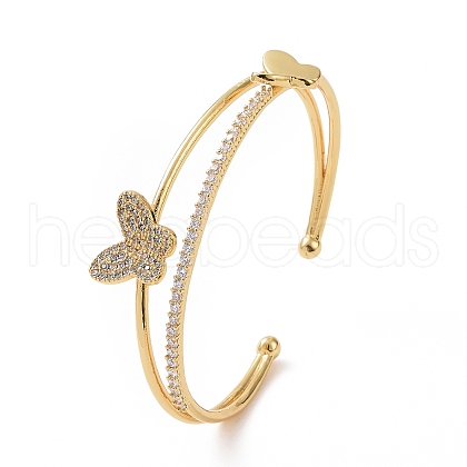 Clear Cubic Zirconia Butterfly Open Cuff Bangle BJEW-C032-01G-1