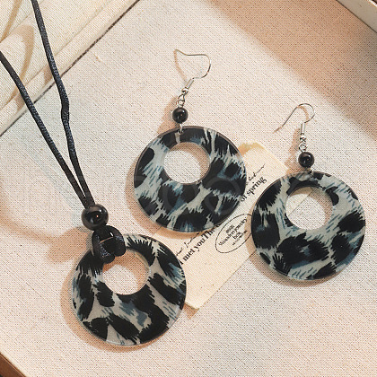 Leopard Print Pattern Round Acrylic Pendant Necklaces and Dangle Earrings Sets WGC0DA0-05-1