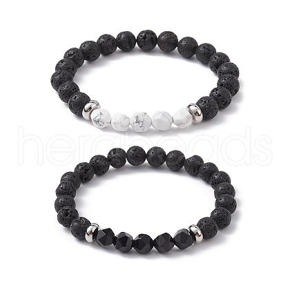 2Pcs 2 Style Natural Mixed Stone Beaded Stretch Bracelets BJEW-JB09773-1