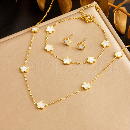 Stainless Steel & Natural Shell Chain Necklace & Bracelet & Stud Earring FS-WG047CA-04-1