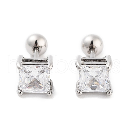Square 316 Surgical Stainless Steel Pave Cubic Zirconia Cartilage Earrings for Women Men EJEW-Z050-34B-01P-1
