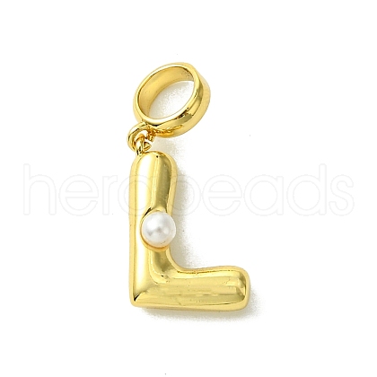 Rack Plating Brass with ABS Plastic Pearl European Dangle Charms KK-G501-02L-G-1