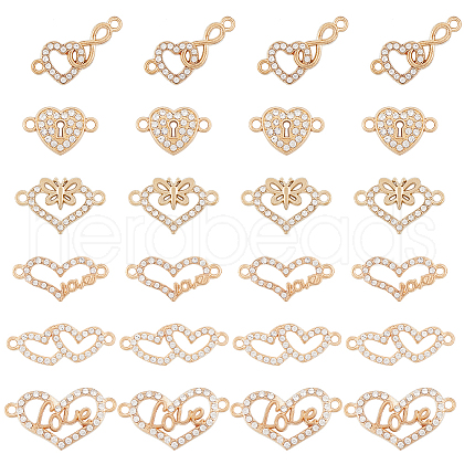 SUNNYCLUE 48Pcs 6 Styles Alloy Crystal Rhinestone Connector Charms RB-SC0001-10-1