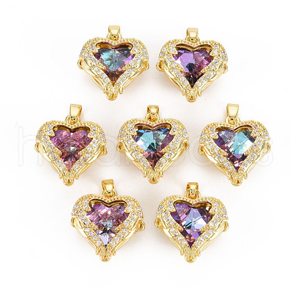 Rack Plating Brass Micro Pave Clear Cubic Zirconia Pendants KK-T060-10-RS-1