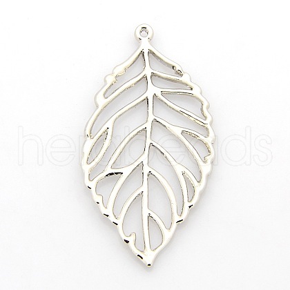 Long Hollow Leaf Alloy Pendants PALLOY-O024-01-1
