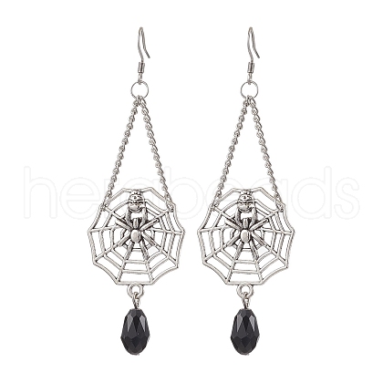 Halloween Themed Spider Alloy Dangle Earrings EJEW-JE06073-1