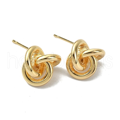 Brass Interlocking Rings Knot Stud Earrings for Women KK-B072-38G-1