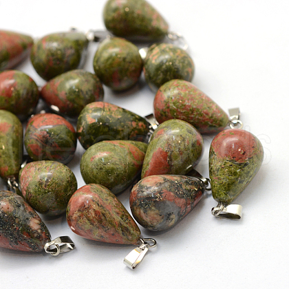 Teardrop Natural Unakite Pendants G-Q435-23-1