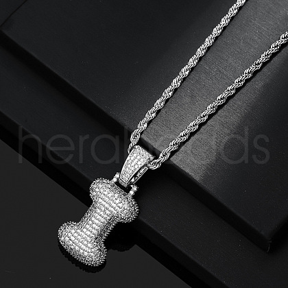 Brass Micro Pave Clear Cubic Zirconia Chunky Initial Pendant Necklaces WG24EA8-09-1