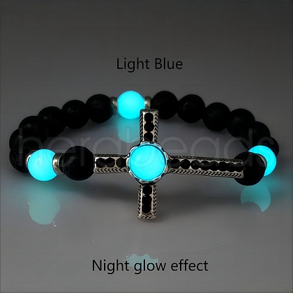 Luminous Natural Lava Rock Beaded Stretch Bracelets PW-WGCBEEB-03-1