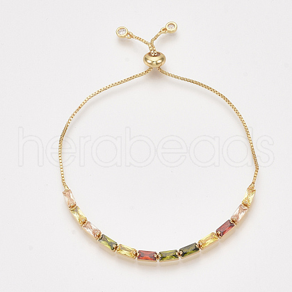 Adjustable Brass Cubic Zirconia Slider Bracelets BJEW-S142-01B-G-1