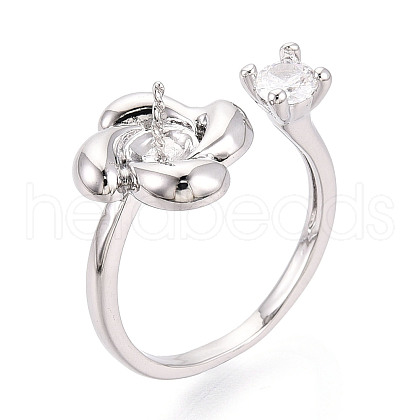 Windmill Brass Micro Pave Clear Cubic Zirconia Cuff Ring Settings KK-T076-36G-1