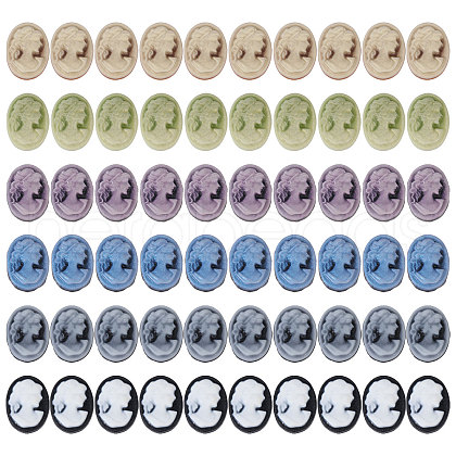 CHGCRAFT 60Pcs 6 Colors Rertro Lady Cameo Resin Cabochons RESI-CA0001-73-1