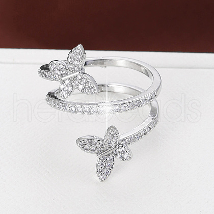 Butterfly Brass Micro Pave Clear Cubic Zirconia Finger Rings for Women FS-WG86F9D-02-1