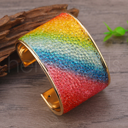 Colorful Iron Rhinestone Pattern Wide Cuff Bangles for Women MD1486-5-1