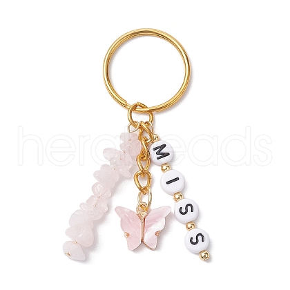 Alloy Enamel Acrylic with Natural Rose Quartz Keychain KEYC-JKC00806-01-1