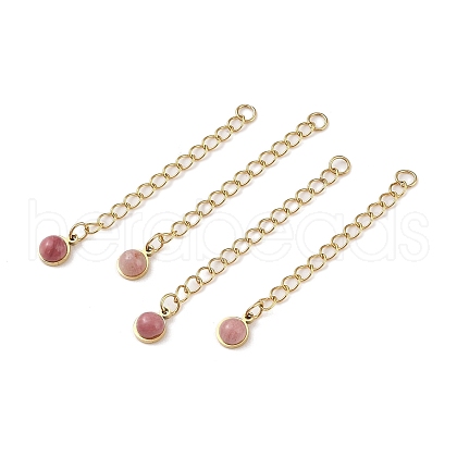 Ion Plating(IP) 316 Surgical Stainless Steel Curb Chain Extender with Natural Rhodonite Round Charm STAS-A097-01G-08-1