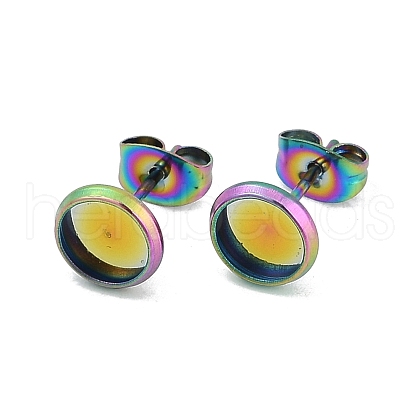 Flat Round 304 Stainless Steel Stud Earring Settings STAS-I323-8mm-RC-1
