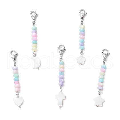 5Pcs Dyed Natural Freshwater Shell Bead Pendant Decoration HJEW-JM03186-1