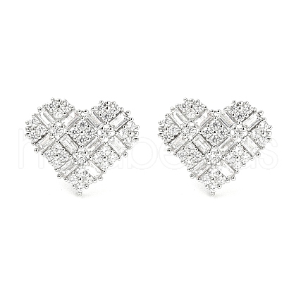 Rack Plating Brass Micro Pave Clear Cubic Zirconia Stud Earrings for Women EJEW-M260-12P-1