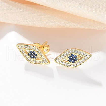 Brass Micro Pave Clear Cubic Zirconia Stud Earrings EJEW-M076-01G-02-1