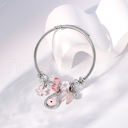 Stainless Steel Glass Flower Evil Eye Pendant Bracelet for Women YT6721-1