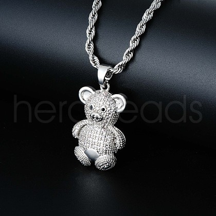 Brass Micro Pave Cubic Zirconia Cute Mini Cartoon Bear Pendant Necklaces for Women OL3242-2-1