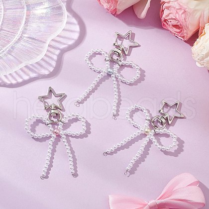 3Pcs 3 Colors Bowknot ABS Plastic Imitation Pearl Beaded Pendants Decoration HJEW-JM02992-1