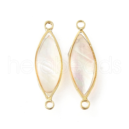 Brass Pave Natural White Shell Connector Charms KK-E794-01G-05-1