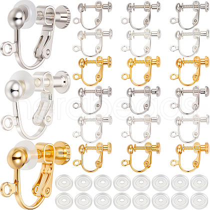 SOFPLATE 36Pcs 3 Colors Brass Screw On Clip-on Earring Findings KK-SP0001-17-1