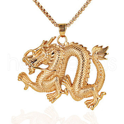 Vintage Chinese Dragon Stainless Steel Pendant Necklaces QK0292-2-1