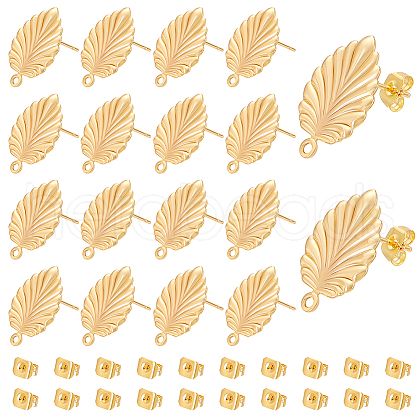 Unicraftale 20Pcs Leaf Brass Stud Earring Findings KK-UN0002-14-1
