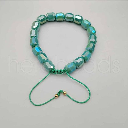 Adjustable Electroplated Faceted Cube Glass Braided Beaded Bracelets for Women Men DM4334-3-1