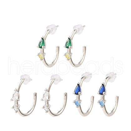 Platinum Brass Ring Stud Earrings EJEW-L270-10P-1