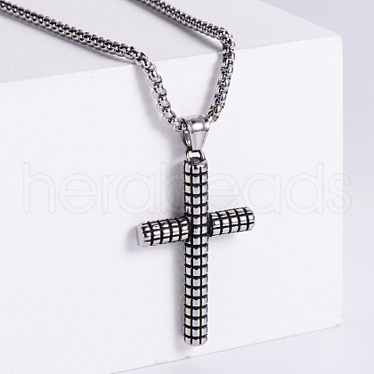 3Pcs Retro Minimalist 316 Surgical Stainless Steel Fashion Cross Pendant Punk Hip-hop Street Box Chain Necklaces for Men NZ5198-2-1