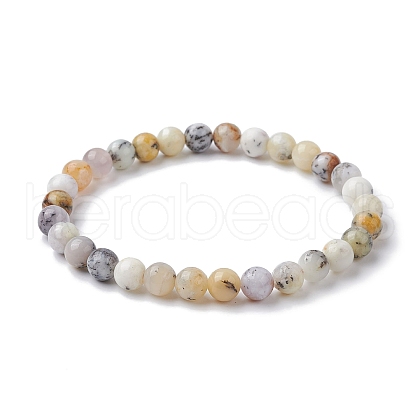 Natural African Opal Round Beaded Stretch Bracelets BJEW-JB09917-01-1