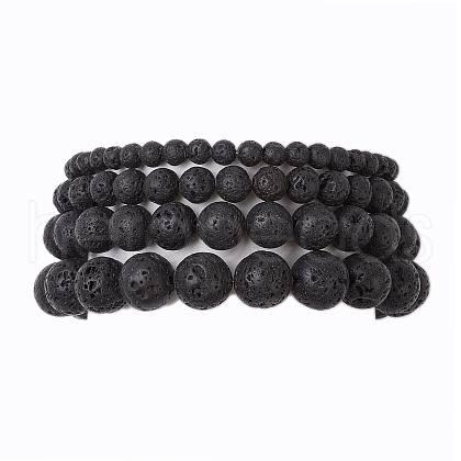 4Pcs Round Natural Lava Rock Beads Stretch Bracelets BJEW-JB10965-1