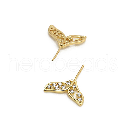 Brass Micro Pave Clear Cubic Zirconia Fishtail Head Pins BAPE-PW0002-10C-G-1