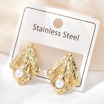 304 Stainless Steel ABS Plastic Pearl Stud Earrings STAS-D368-01B-G-1