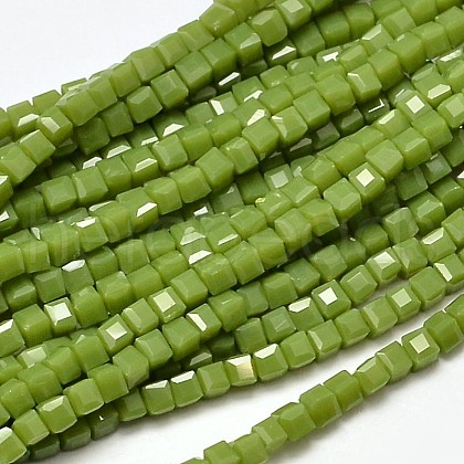 Faceted Cube Glass Beads Strands X-EGLA-J133-C07-1