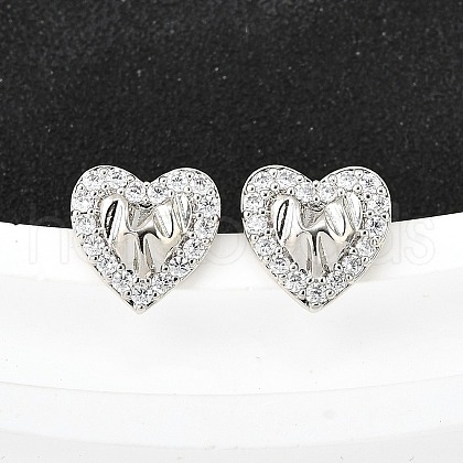 Brass Micro Pave Clear Cubic Zirconia Stud Earrings EJEW-M103-11P-1