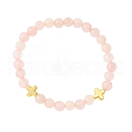 6mm Round Dyed Natural Rose Quartz Beaded Stretch Bracelets BJEW-JB10585-1